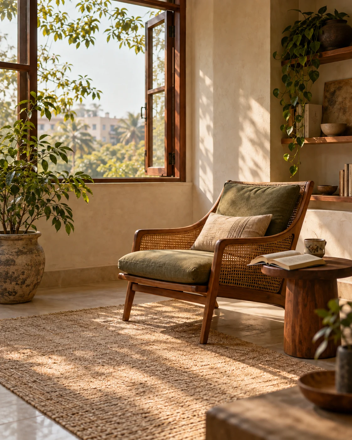 A quiet reading nook in morning light