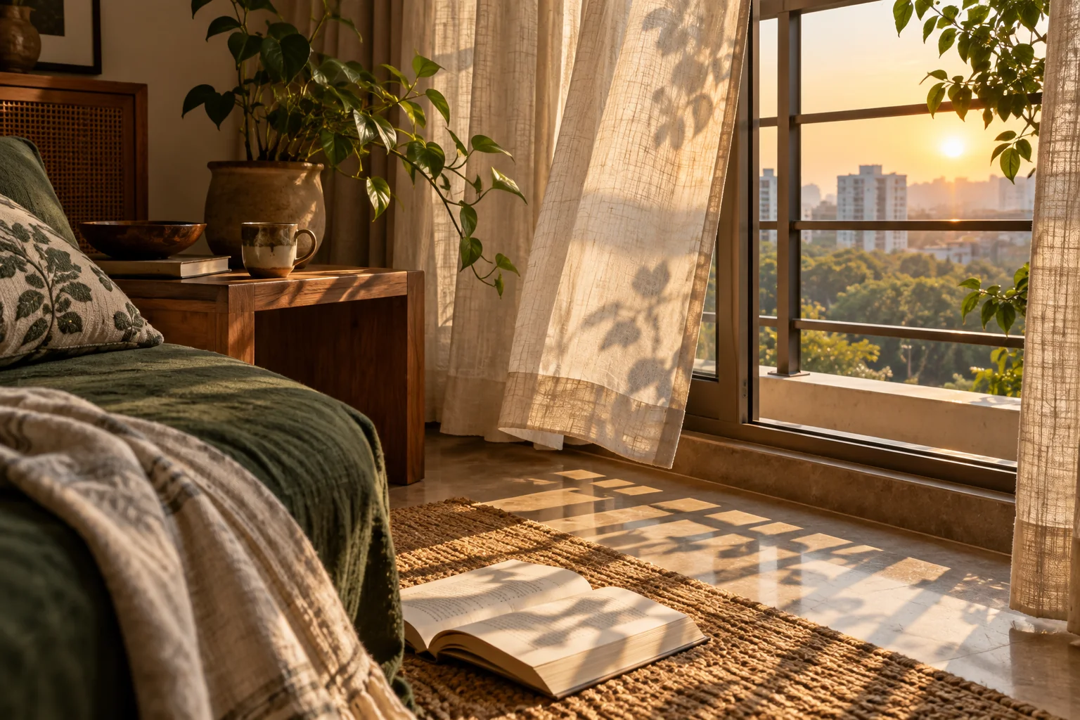 A room with morning light falling through its windows