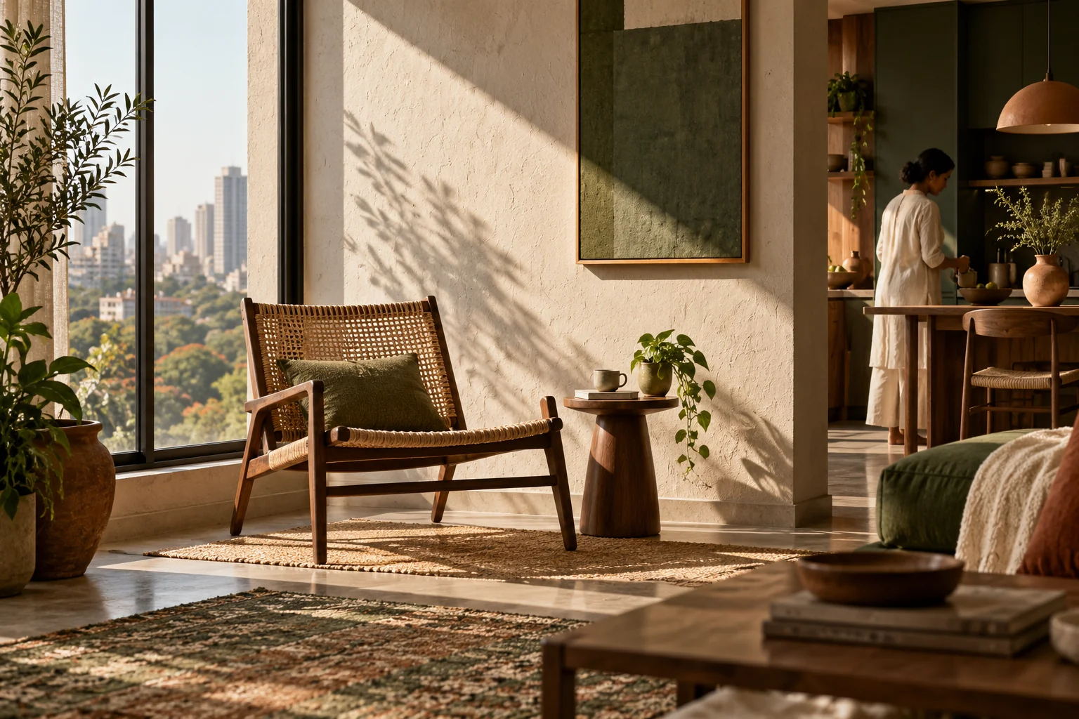 Sunlight falling across the floor and a chair in an Indian home