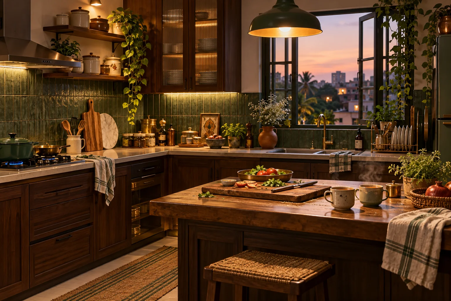 A sunlit kitchen in a lived-in home